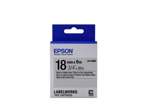 Achat Papier Epson LK-5SBE - Mat - Noir sur Argent Mat - 18mmx9m