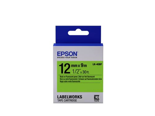 Vente Epson LK-4GBF - Fluorescent - Noir sur Vert - 12mmx9m au meilleur prix