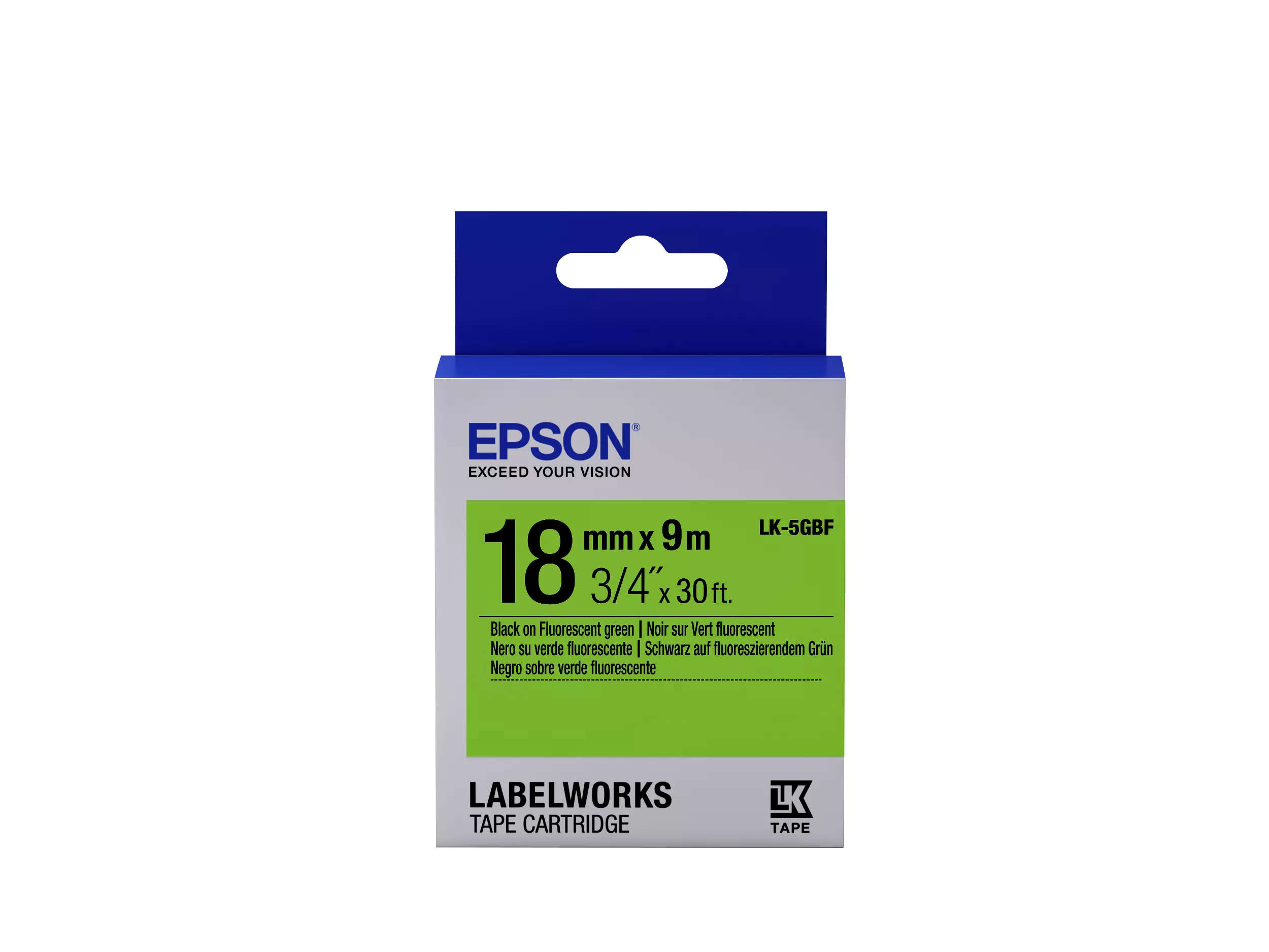 Achat Epson LK-5GBF - Fluorescent - Noir sur Vert - 18mmx9m - 8715946611495