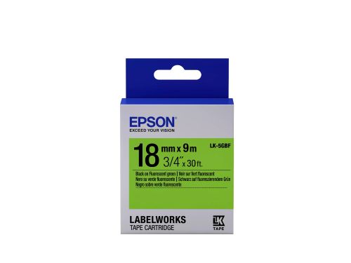 Revendeur officiel Papier Epson LK-5GBF - Fluorescent - Noir sur Vert - 18mmx9m