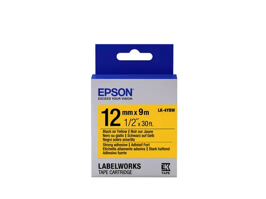 Epson LK-4YBW - Adhésif Fort - Noir sur Jaune- 12mmx9m - Autres consommables - visuel 1