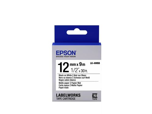 Revendeur officiel Papier Epson LK-4WBB - Papier Mat - Noir sur Blanc - 12mmx9m