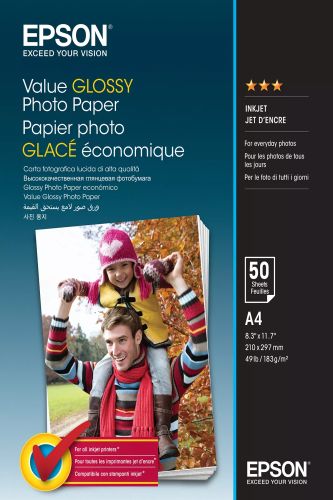 Vente Papier Epson Value Glossy Photo Paper - A4 - 50 Feuilles