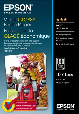 Epson Value Glossy Photo Paper - 10x15cm - 100 Feuilles - Papier - visuel 1