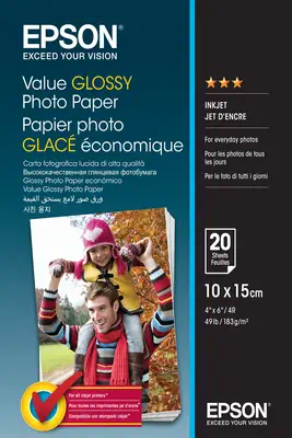 Epson Value Glossy Photo Paper - 10x15cm - 20 Feuilles - Papier - visuel 1
