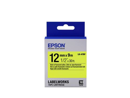 Revendeur officiel Papier Epson LK-4YBF - Fluorescent - Noir sur Jaune - 12mmx9m