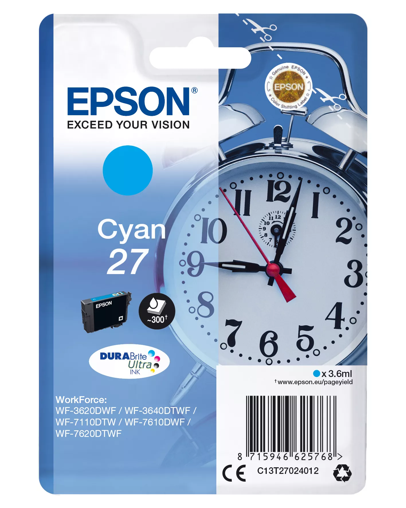 Revendeur officiel Cartouches d'encre EPSON 27 cartouche d encre cyan capacité standard 3.6ml
