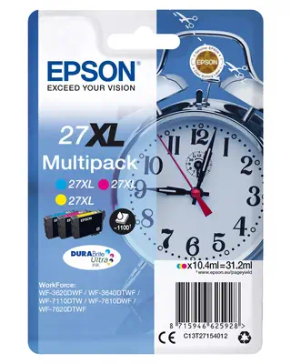 Multipack "Réveil" 27XL - Encre DURABrite Ultra C,M,J Epson - visuel 1 - hello RSE - Réduisez vos coûts d'impression avec les cartouches d'encre très haute capacité