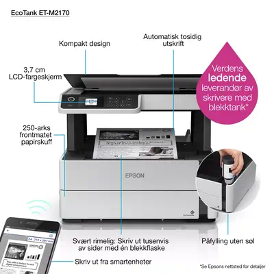 Epson EcoTank ET-M2170 Jet d'encre A4 1200 x Epson - visuel 1 - hello RSE - Fonctionnalités professionnelles efficaces