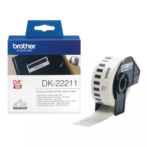 Revendeur officiel BROTHER DK-22211 Ruban continu film Noir/Blanc - largeur 29 mm