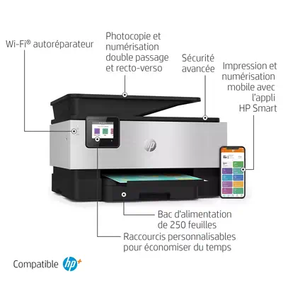 OfficeJet Pro 9019e Sans fil All-in-One Couleur Imprimante, HP - visuel 1 - hello RSE - Recto-verso. Vous gardez les mains libres. Alimentation automatique