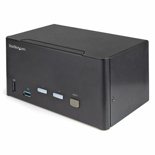 Revendeur officiel Switchs et Hubs StarTech.com Commutateur KVM DisplayPort 2 Ports pour 3 Moniteurs - 4K 60Hz UHD HDR - KVM de Bureau DP 1.2 avec Hub USB 3.0 2 ports (5Gbps) et 4 Ports USB 2.0 HID, Audio - Commutation par Touches - TAA