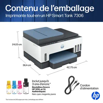 Smart Tank 7306 Sans fil All-in-One Couleur Imprimante, Impression recto-verso; copieur, scanner - HP - Multifonctions Jet d'encre - visuel 6