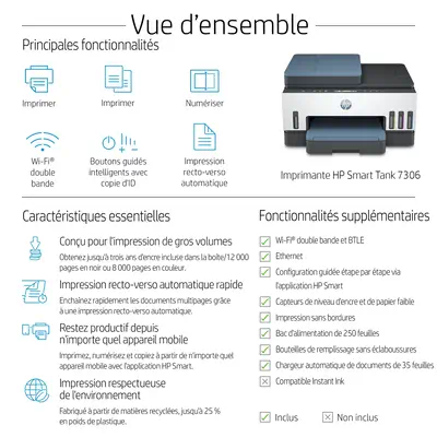 Smart Tank 7306 Sans fil All-in-One Couleur Imprimante, Impression recto-verso; copieur, scanner - HP - Autre Imprimante - visuel 2