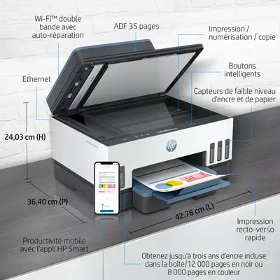 HP Smart Tank Imprimante Tout-en-un 7005, Impression, numérisation, copie,  sans fil, Numérisation vers PDF
