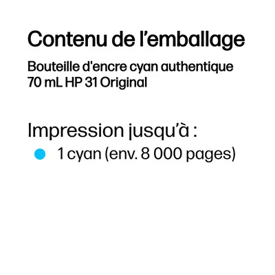 Bouteille d'encre cyan authentique 70 mL HP 31 Original - Autres consommables - visuel 3