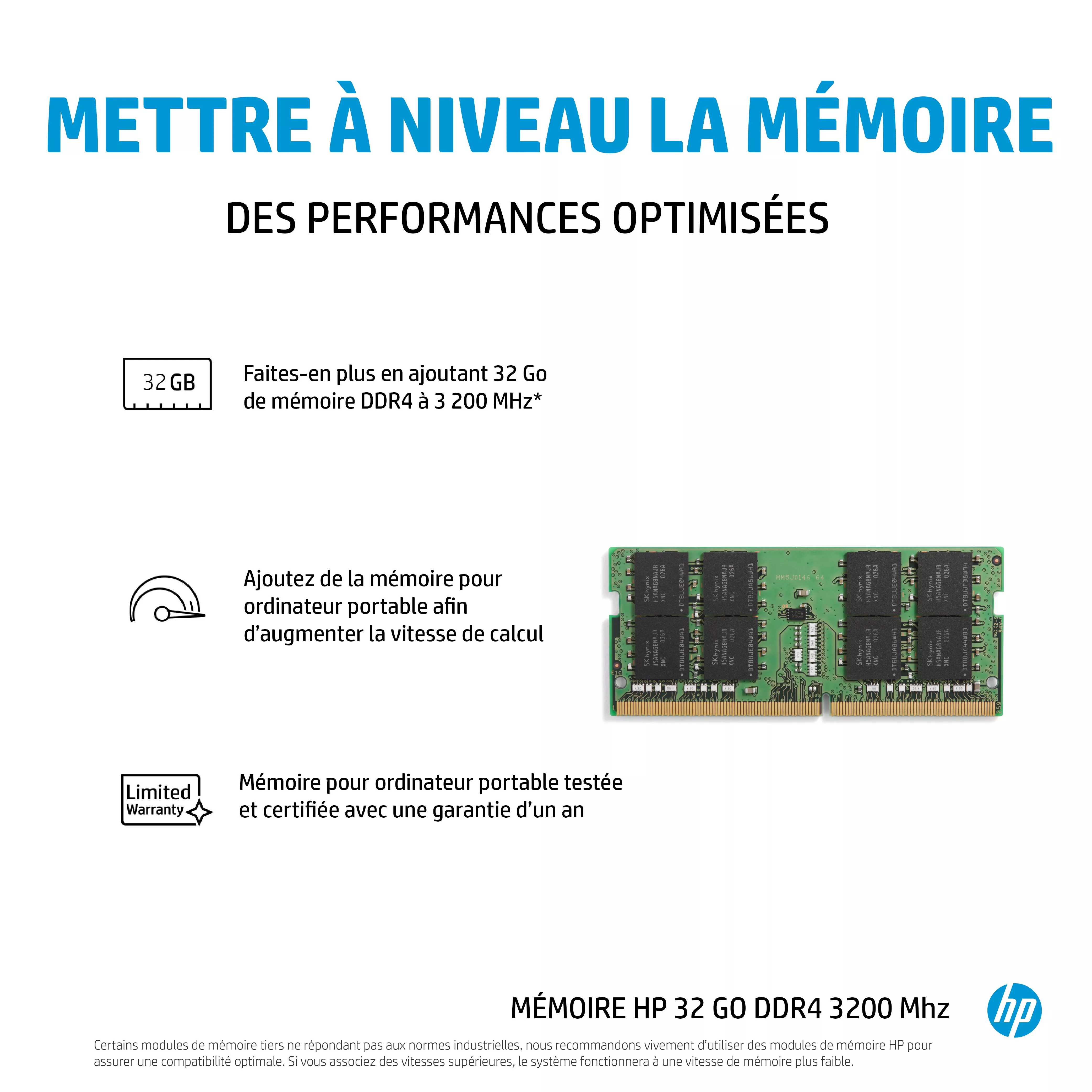 Vente HP 32GB DDR4 1x32GB 3200 SODIMM Memory -WW HP au meilleur prix - visuel 10