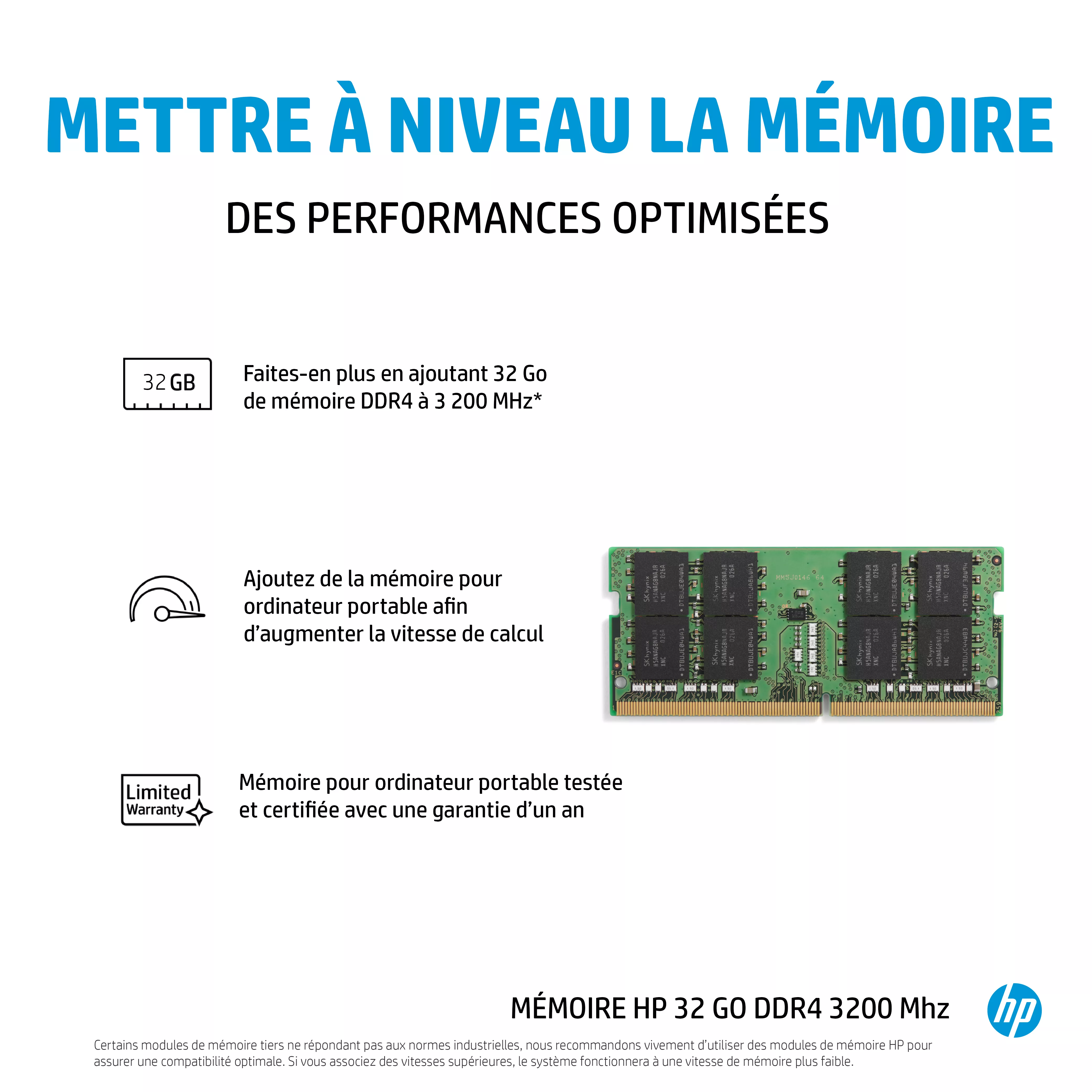 Vente HP 32GB DDR4 1x32GB 3200 SODIMM Memory -WW HP au meilleur prix - visuel 4