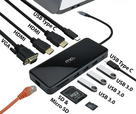 MCL MD1A99AUSB3C557 station d'accueil Avec fil USB 3.2 Gen 1 (3.1 Gen 1) Type-C Noir - Station d'accueil pour portable - visuel 7