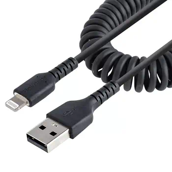 Revendeur officiel Câble USB StarTech.com Câble USB vers Lightning de 1m - Certifié Mfi - Adaptateur USB Lightning Noir, Gaine durable en TPE - Cordon Chargeur Iphone/Lightning Spiralé en Fibre Aramide - Câble USB pour Iphone Très Résistant