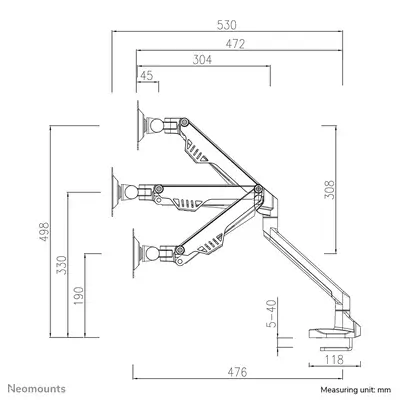 Neomounts FPMA-D750BLACK2 Support d'écran à fixer 10-32" - ressort à gaz - Topfix - arrêt 180° - Support Fixe & Mobile - visuel 7
