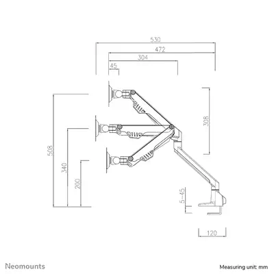 Neomounts FPMA-D750DBLACK2 Support d'écran à fixer 10-32" - ressort à gaz - Topfix - arrêt 180° - Support Fixe & Mobile - visuel 7