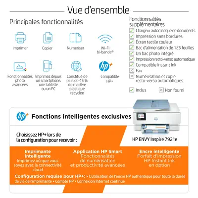 Envy Inspire 7921e Sans fil All-in-One Couleur Imprimante, Instant Ink; Impression photo - HP - Multifonctions Jet d'encre - visuel 10