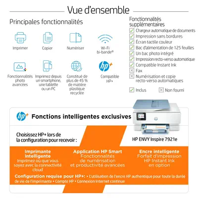 Envy Inspire 7921e Sans fil All-in-One Couleur Imprimante, HP - visuel 1 - hello RSE - Vous gardez les mains libres. Alimentation automatique