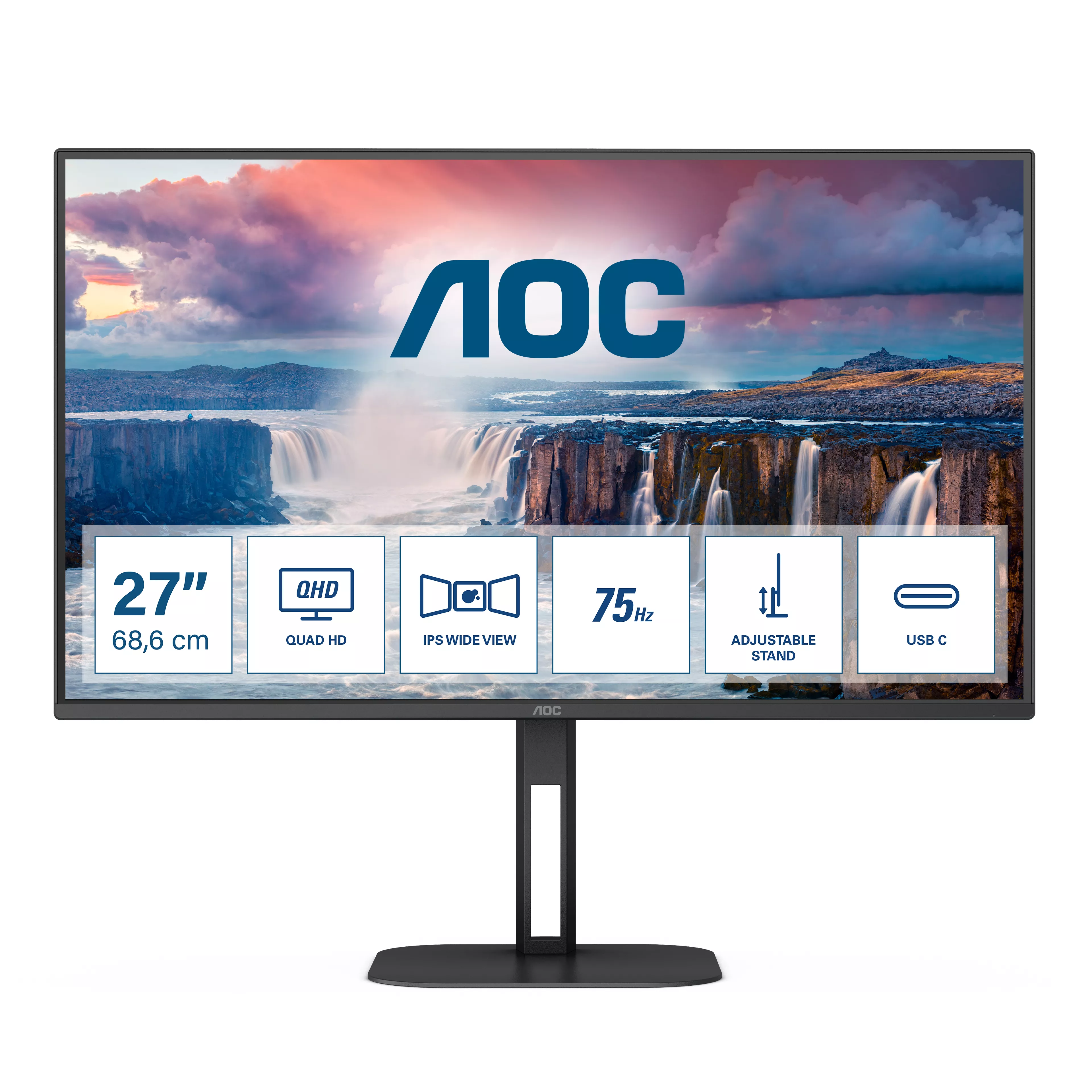 Revendeur officiel Ecran Ordinateur AOC Q27V5C/BK 27p monitor HDMI USB-C DP