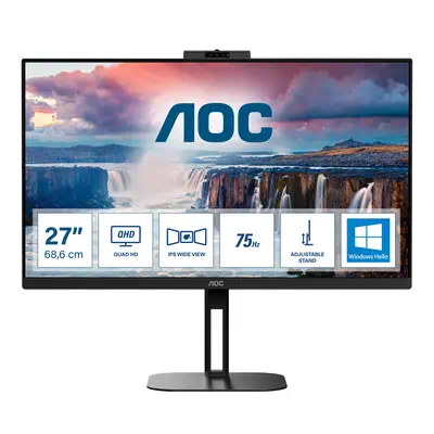 AOC V5 Q27V5CW/BK écran plat de PC 68,6 AOC - visuel 1 - hello RSE - Sécurité et réactivité avec la webcam certifiée Windows Hello