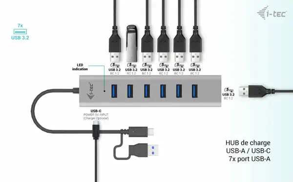 i-tec USB-C/USB-A Charging Metal HUB 7 Port - I-Tec - Accessoires Tablette - visuel 3