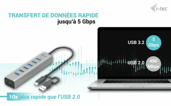 i-tec USB-C/USB-A Charging Metal HUB 7 Port - I-Tec - Accessoires Tablette - visuel 5
