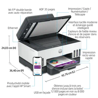 Smart Tank 7605 Sans fil All-in-One Couleur Imprimante, HP - visuel 1 - hello RSE - Configuration mobile guidée, fluide
