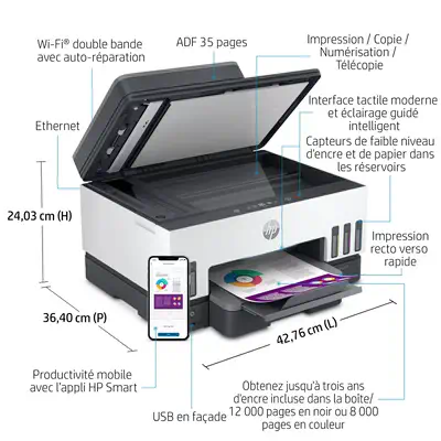 Smart Tank 7605 Sans fil All-in-One Couleur Imprimante, HP - visuel 1 - hello RSE - Configuration mobile guidée, fluide