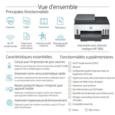 Smart Tank 7605 Sans fil All-in-One Couleur Imprimante, HP - visuel 1 - hello RSE - Configuration mobile guidée, fluide