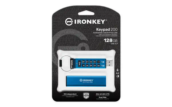 IronKey Keypad 200 de 128 Go, FIPS 140-3 niveau 3 (en attente), chiffrement AES-256 - Kingston - Adaptateur stockage - visuel 1