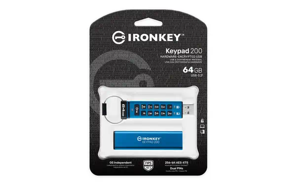 IronKey Keypad 200 de 64 Go, FIPS 140-3 niveau 3 (en attente), chiffrement AES-256 - Kingston - Adaptateur stockage - visuel 1