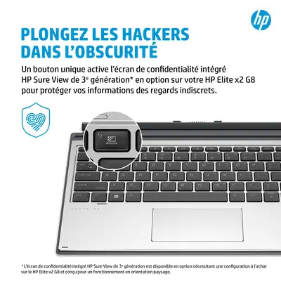 Clavier HP Premium HP Elite x2 G8 HP - visuel 1 - hello RSE - Maintenez les pirates visuels dans l’obscurité.