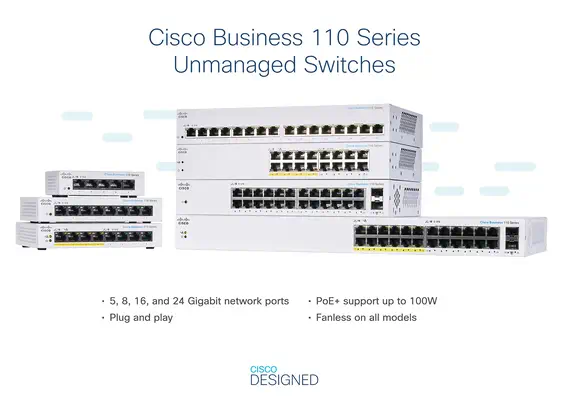 Cisco CBS110 Non-géré L2 Gigabit Ethernet (10/100/1000) Connexion Ethernet, supportant l'alimentatio - Switchs et Hubs - visuel 3