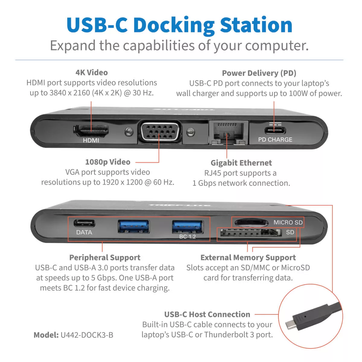 Achat EATON TRIPPLITE USB-C Dock 4K HDMI VGA USB sur hello RSE - visuel 3