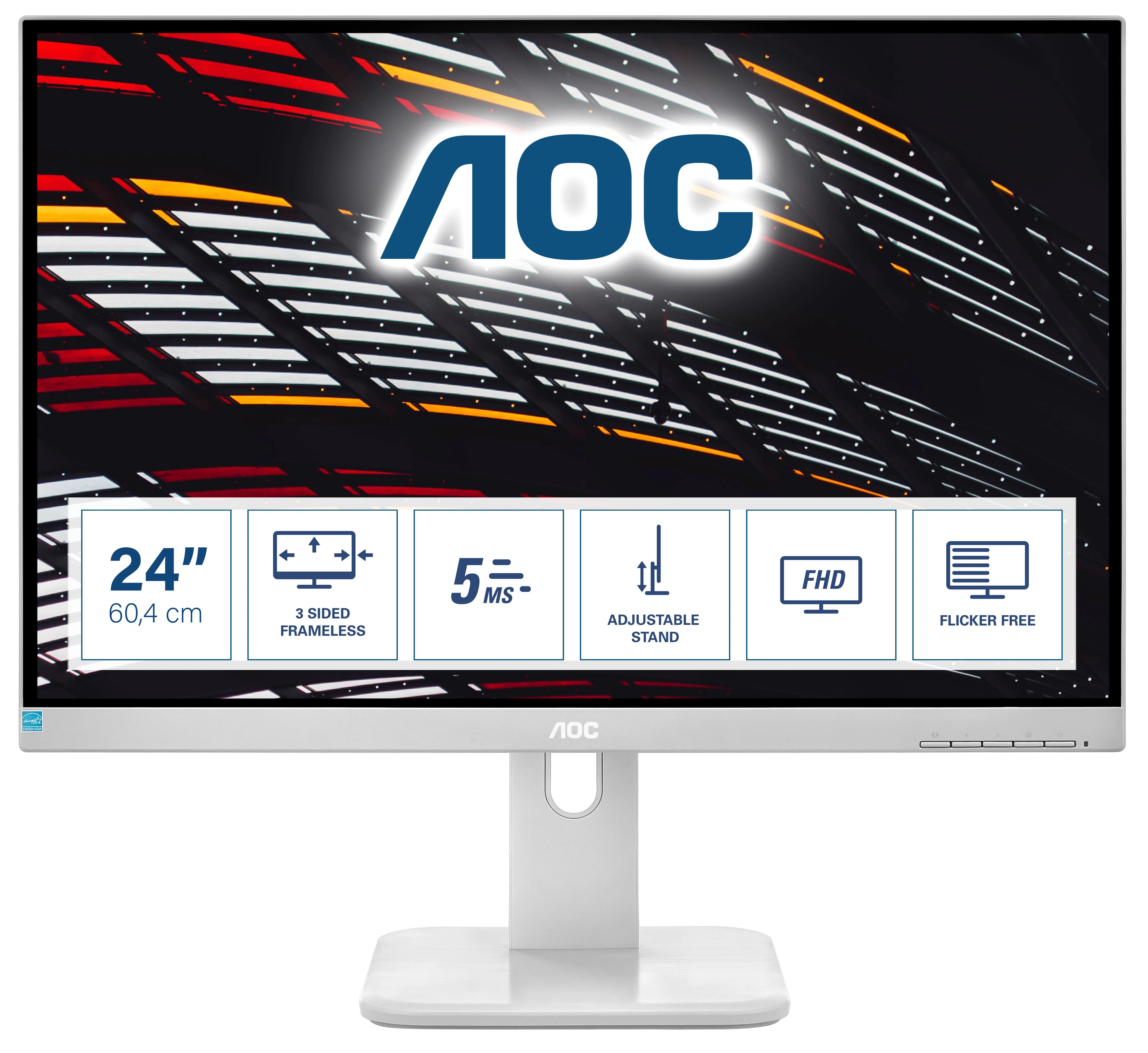 AOC P1 24P1/GR LED display 60,5 cm (23.8") 1920 x 1080 pixels Full HD Gris - Ecran Ordinateur - visuel 1