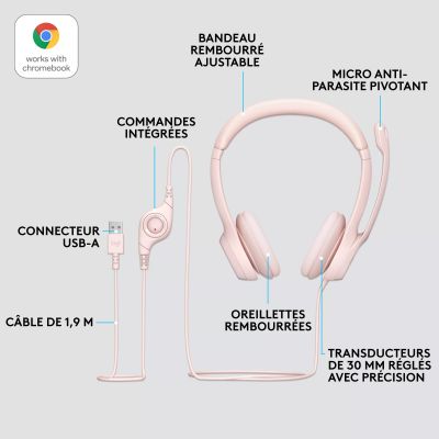 LOGITECH H390 Headset on-ear wired USB-A rose Logitech - visuel 1 - hello RSE - Certifié neutre en carbone