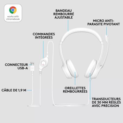 LOGITECH H390 Headset on-ear wired USB-A off-white Logitech - visuel 1 - hello RSE - Certifié neutre en carbone