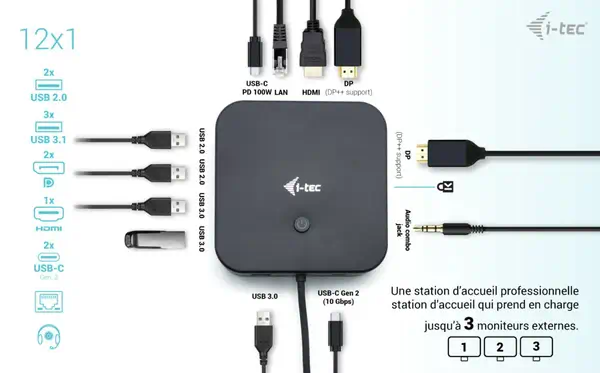 USB-C HDMI Dual DP Docking Station with Power Delivery 100 W + i-tec Universal Charger 100 W - I-Tec - Station d'accueil pour portable - visuel 6