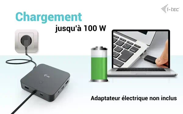 i-tec Station d'accueil USB 3.0, USB-C, HDMI, DP Dual PD 100W