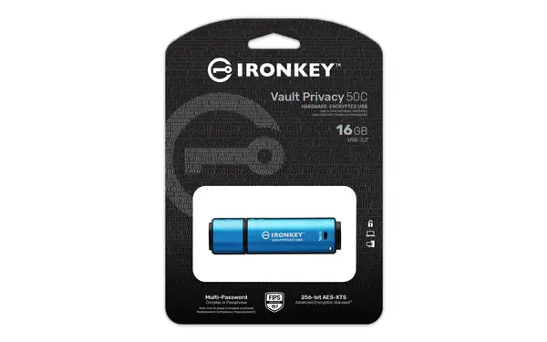 16Go USB-C IronKey Vault Privacy 50C chiffrée AES-256, FIPS 197 - Kingston - Adaptateur stockage - visuel 1