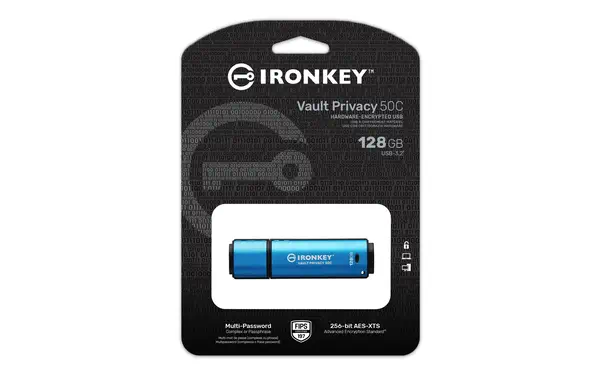 128 Go USB-C IronKey Vault Privacy 50C chiffrée Kingston - visuel 1 - hello RSE - Gérer localement les clés USB pour les petites et moyennes entreprises
