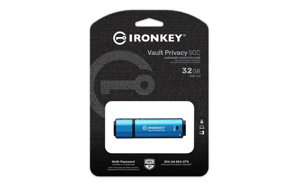 32Go USB-C IronKey Vault Privacy 50C chiffrée AES-256, FIPS 197 - Kingston - Adaptateur stockage - visuel 1