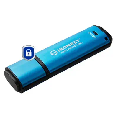 256Go USB-C IronKey Vault Privacy 50C chiffrée AES-256, FIPS 197 - Kingston - Adaptateur stockage - visuel 2