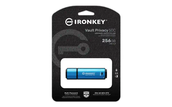 256 Go USB-C IronKey Vault Privacy 50C chiffrée Kingston - visuel 1 - hello RSE - Gérer localement les clés USB pour les petites et moyennes entreprises